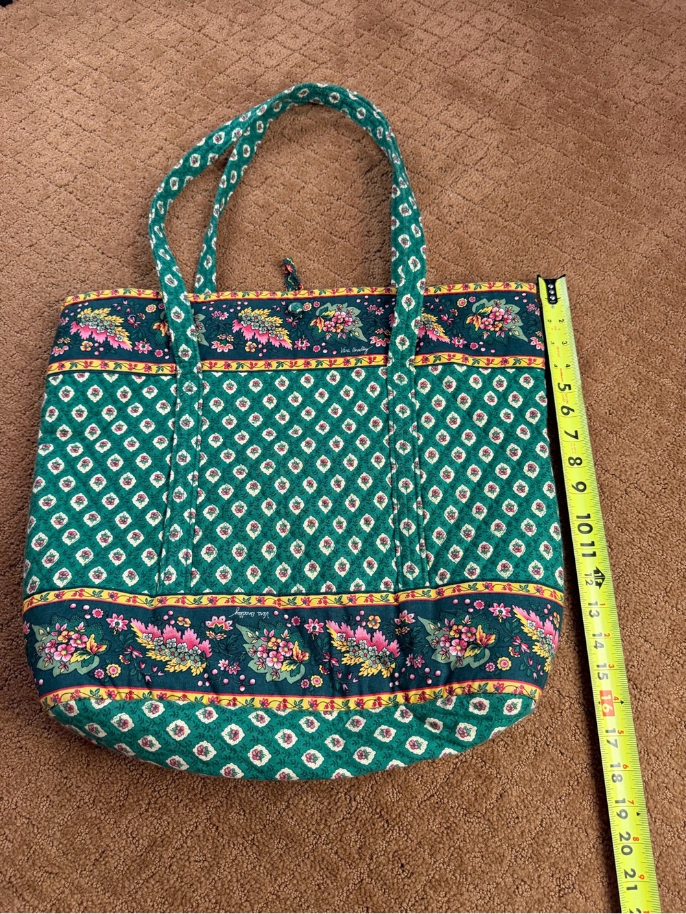 Vintage Vera Bradley Greenfield Quilted Large Tote Shoulder Bag Button close - Picture 3 of 6